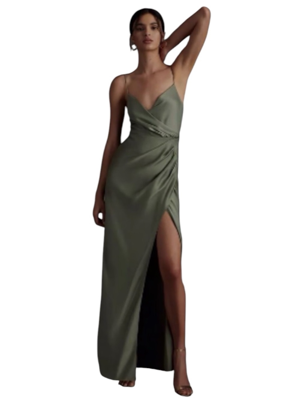 BHLDN Freya Satin Charmeuse Dress Light Sage Green 4